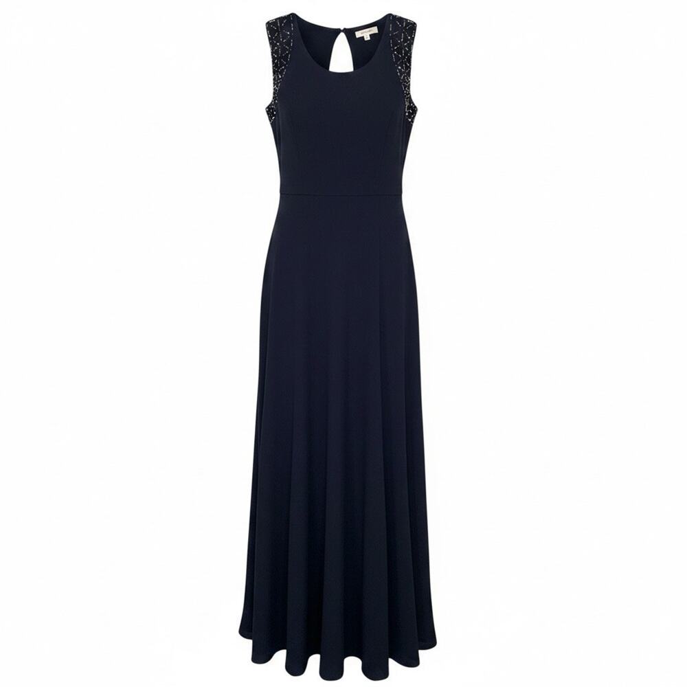 Joseph Ribkoff Sz 10 Blue Beaded High Neck Sleeveless Maxi Party evening Dress